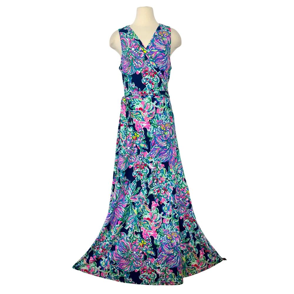 Lilly Pulitzer Delfina Sleeveless Maxi Wrap Dress in Indigo Exotic Escapade XL - Picture 1 of 11